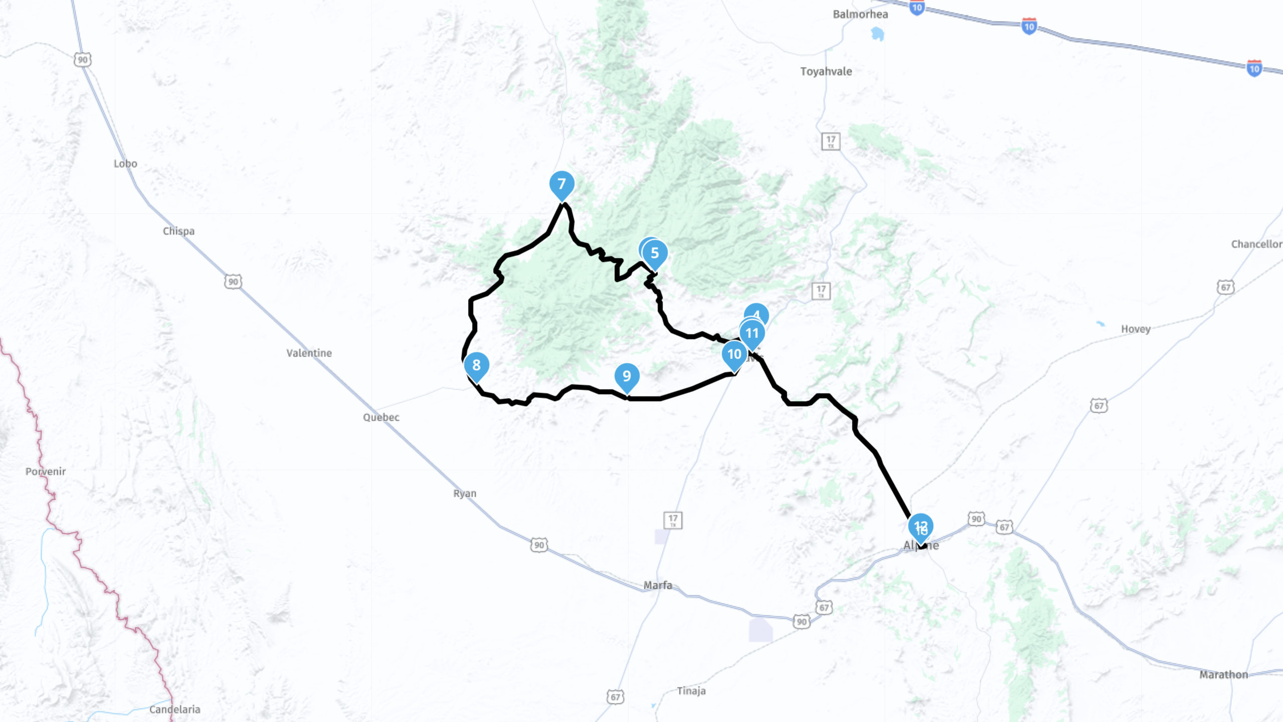 The Davis Mountains Loop Ride route