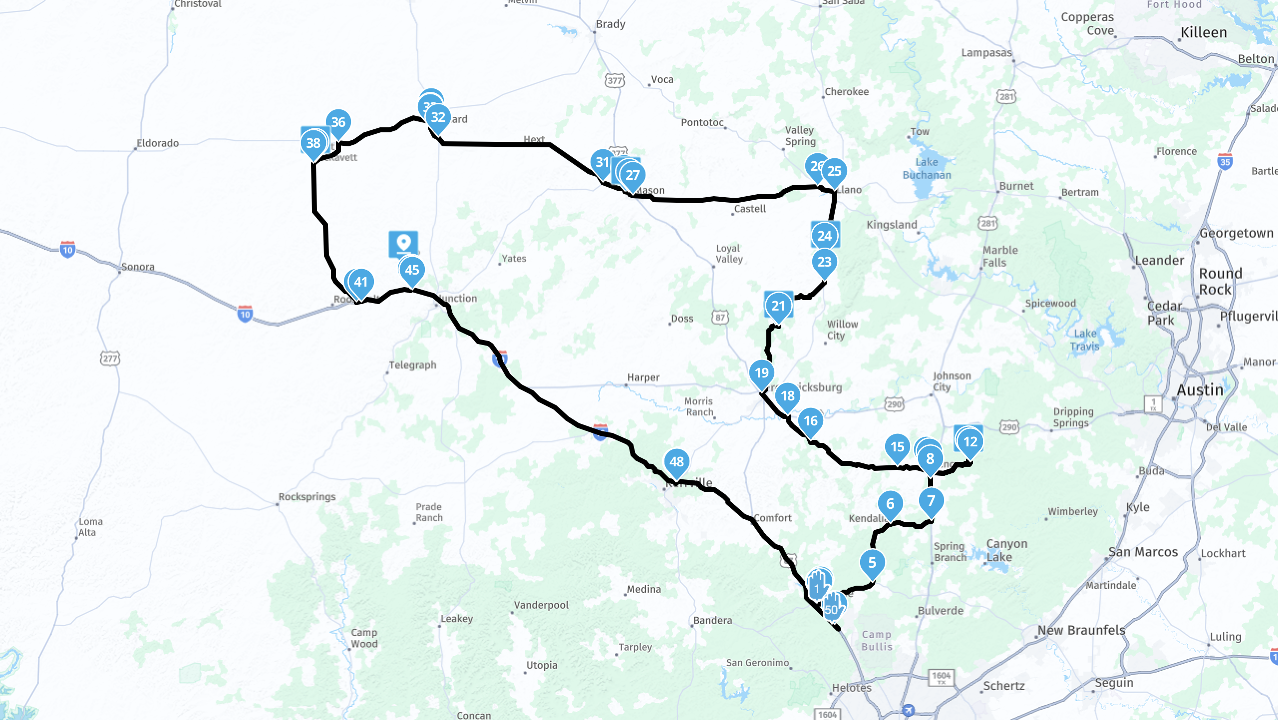 The Texas Ghost Towns Challenge Ride route