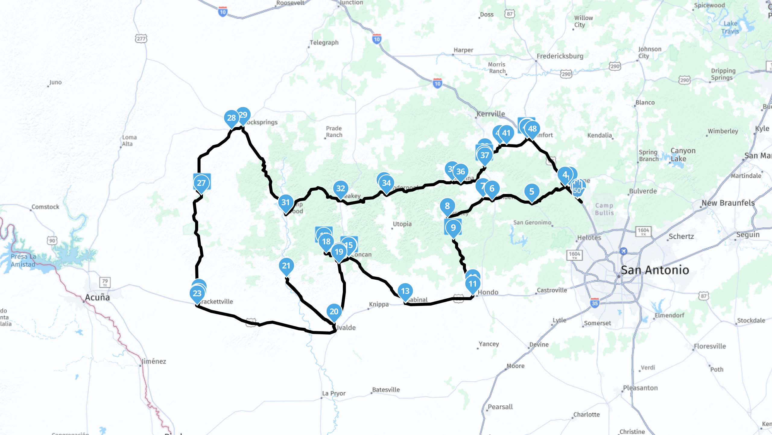 The Texas Historical Markers Challenge Ride route