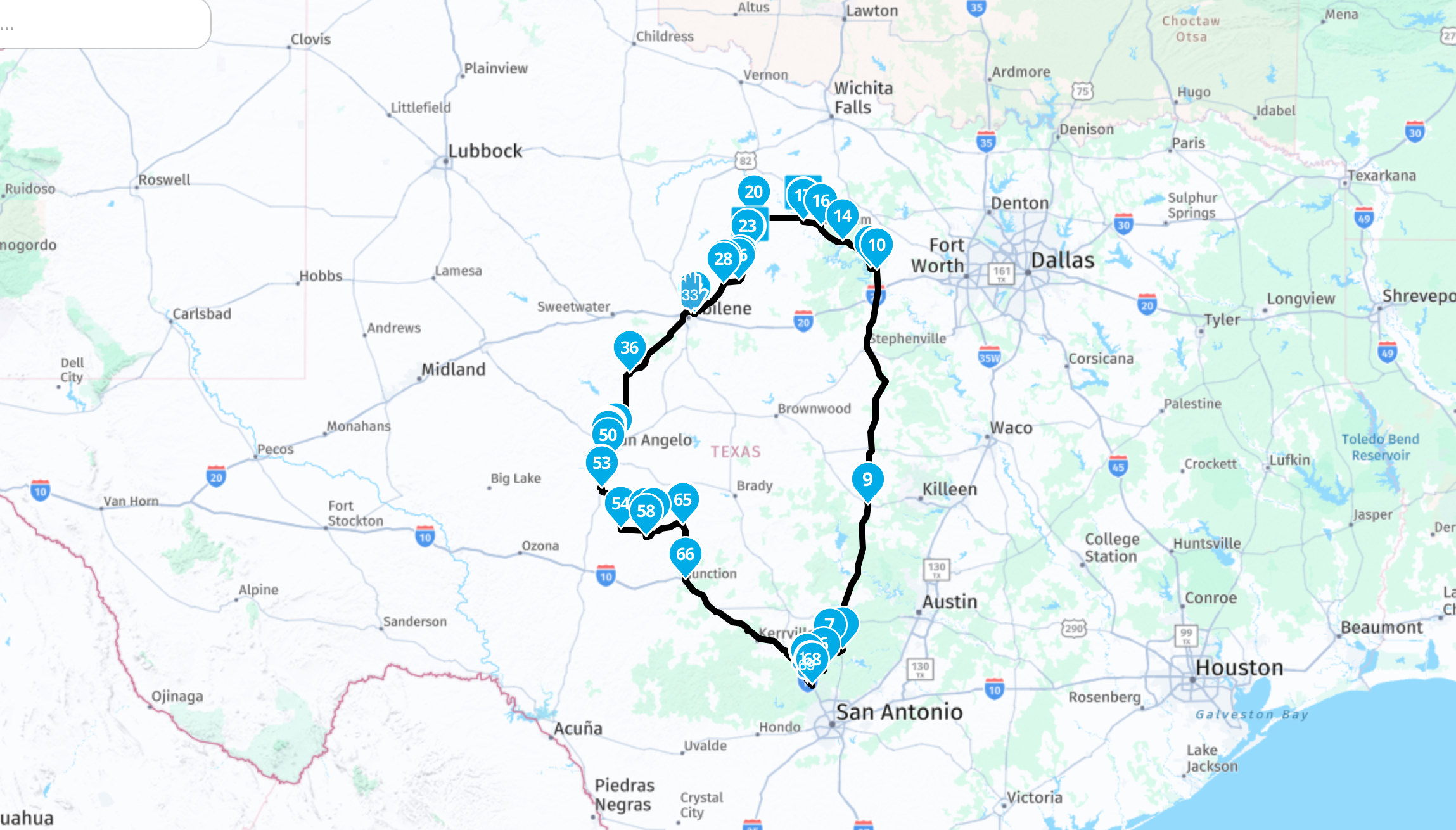 The Texas Forts Trail Challenge Ride full route